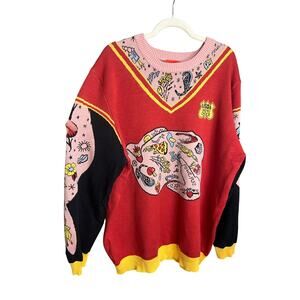 Ugly Shristmas Sweater Tattoos Whimsygoth Retro Pizza Crew Long Sleeve Sz XXXL